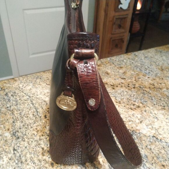 Vintage Brahmin Purse Pecan Croc Black Leather Combo Shoulder Handbag - Picture 8 of 16